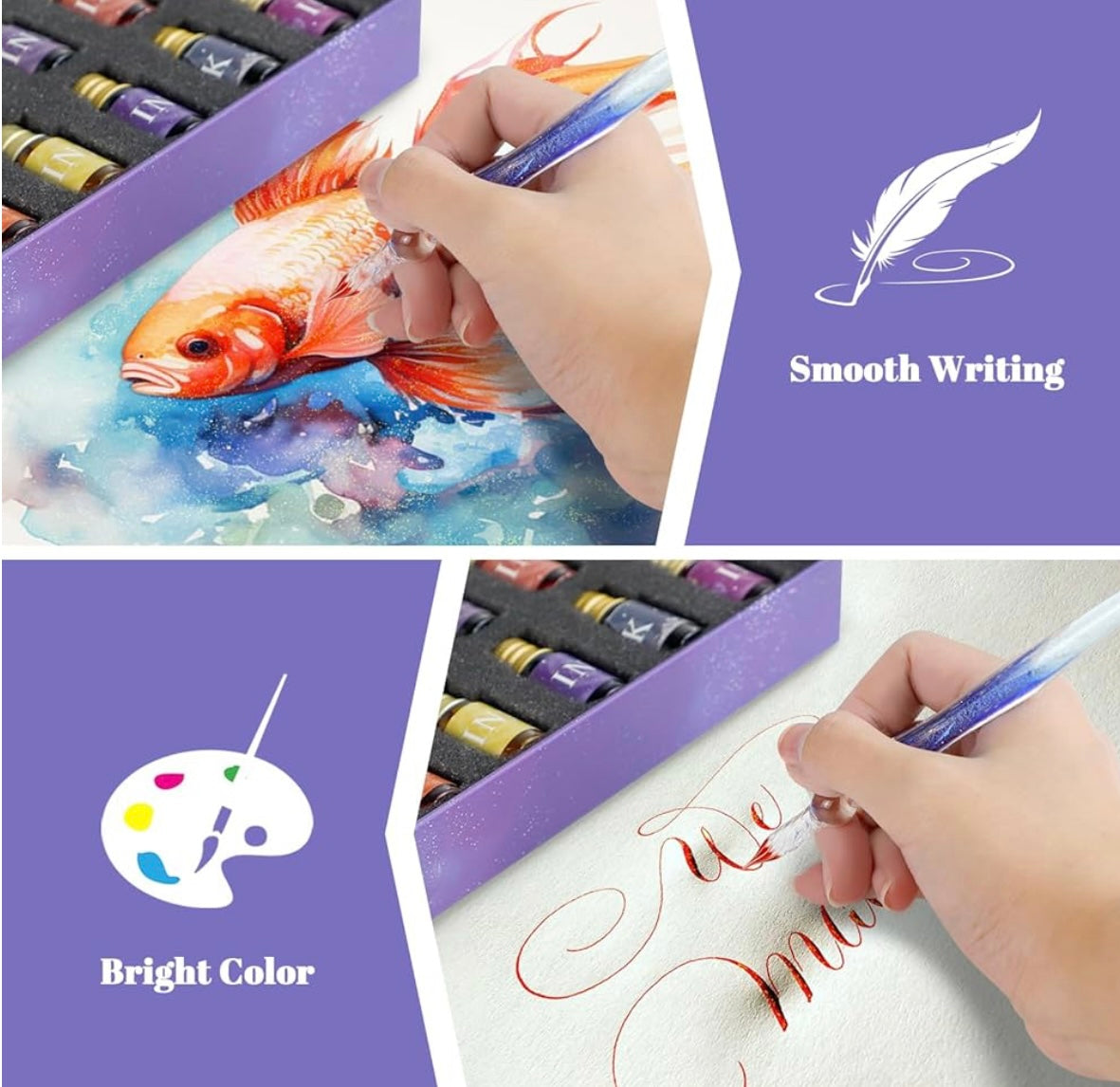 Glass Dip Pen | Crystaldip Magic Design | Borosilicate Glass | 12 Ink Colors