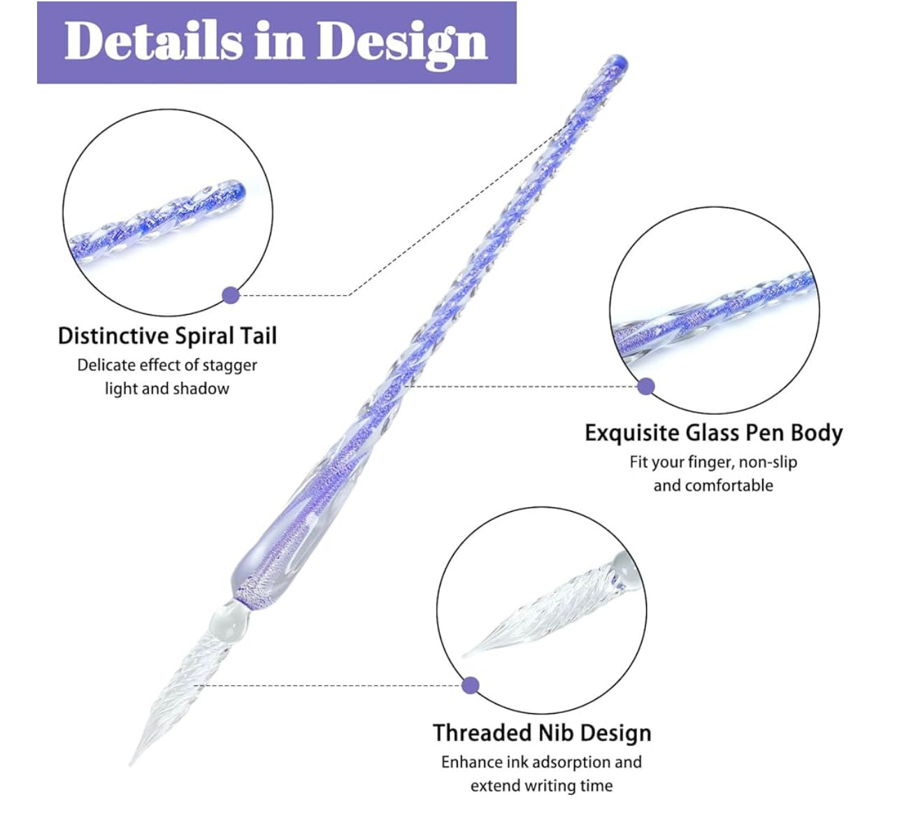 Glass Dip Pen | Crystaldip Magic Design | Borosilicate Glass | 12 Ink Colors