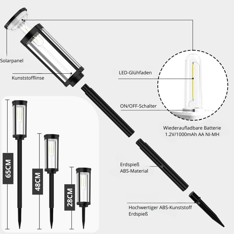 Solar Garden Path Lights | Automatic Dusk Sensor | IP65 Waterproof | Warm White LED | 12h Runtime | Set of 2