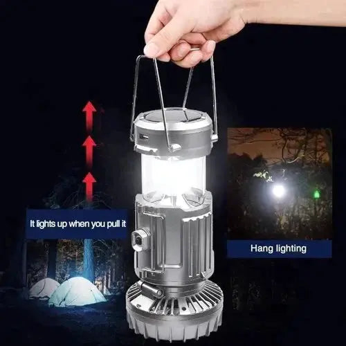 Camping Lantern with Fan & Power Bank | Solar & Rechargeable LED Light | Portable Outdoor Gear