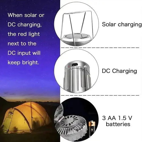 Camping Lantern with Fan & Power Bank | Solar & Rechargeable LED Light | Portable Outdoor Gear