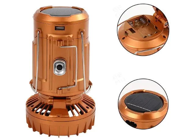 Camping Lantern with Fan & Power Bank | Solar & Rechargeable LED Light | Portable Outdoor Gear