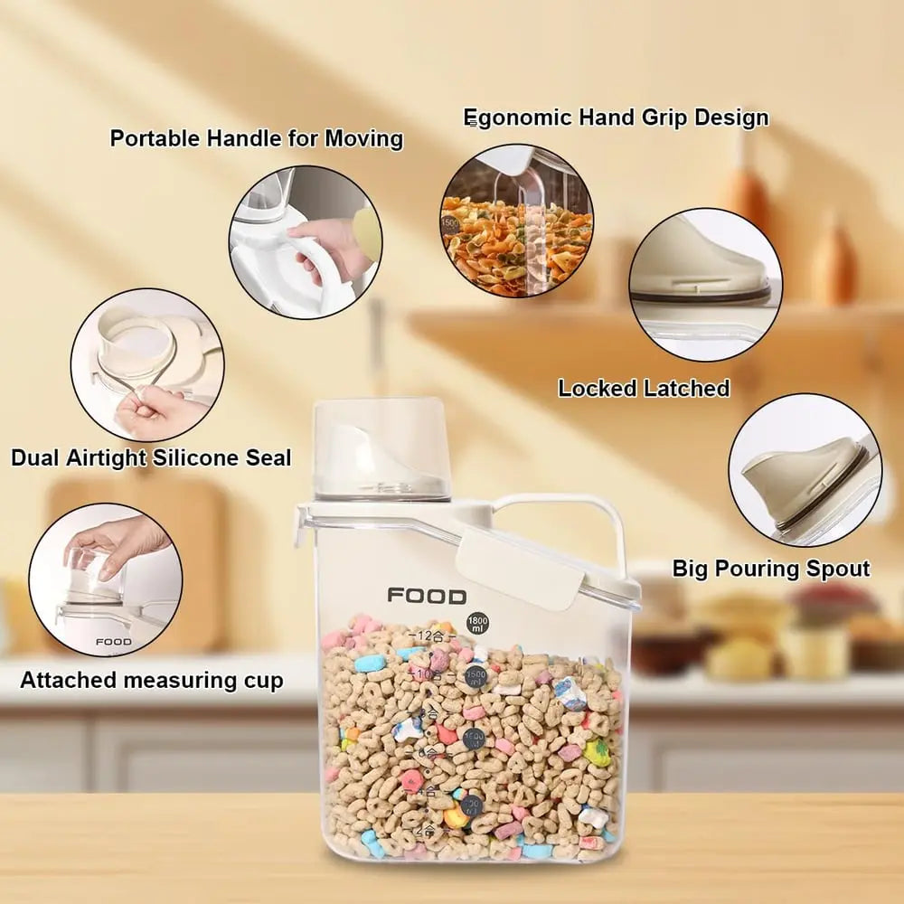Airtight Food Storage Container | BPA-Free Plastic | Measuring Cup & Spout | 2L / 4L