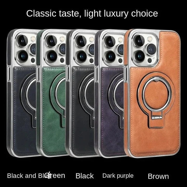LeatherGuard™ Phone Case | Premium Leather with Stand & Magnetic Wireless Charging Support