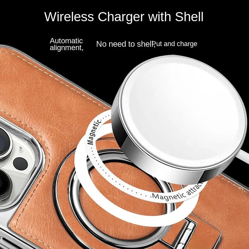 LeatherGuard™ Phone Case | Premium Leather with Stand & Magnetic Wireless Charging Support