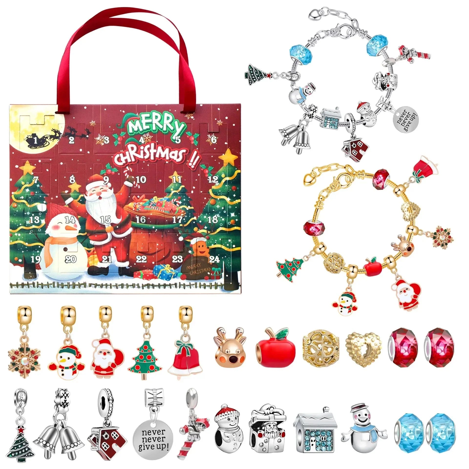 Christmas Charm Bracelet Advent Calendar | 24-Day Countdown Jewelry Set | DIY Beads & Festive Charms