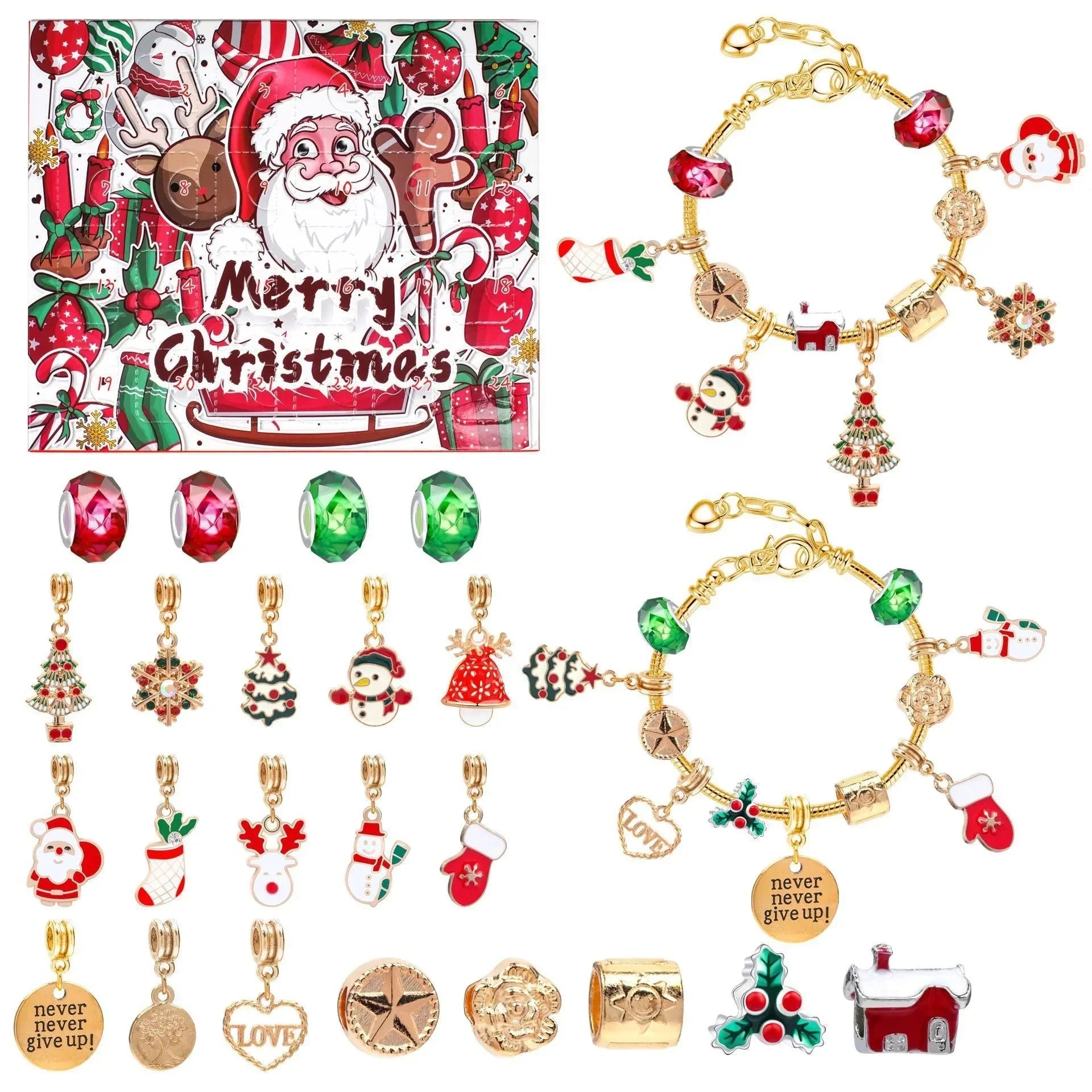 Christmas Charm Bracelet Advent Calendar | 24-Day Countdown Jewelry Set | DIY Beads & Festive Charms
