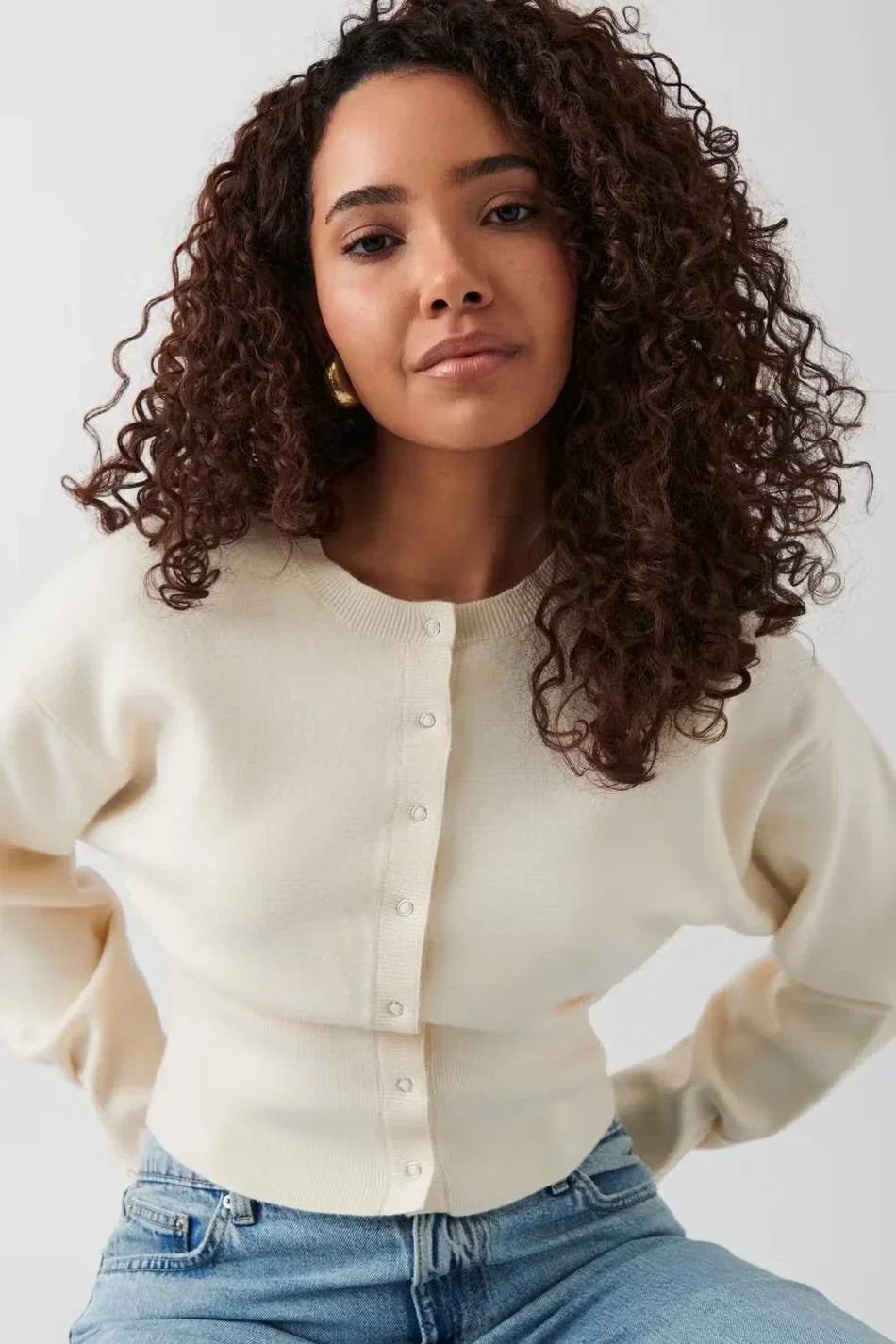 Women’s Button-Down Cardigan | Straight Fit | Elegant Cuff Detail | Soft Stretch Knit