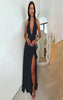 Sexy simple dress with deep V-neck and slit