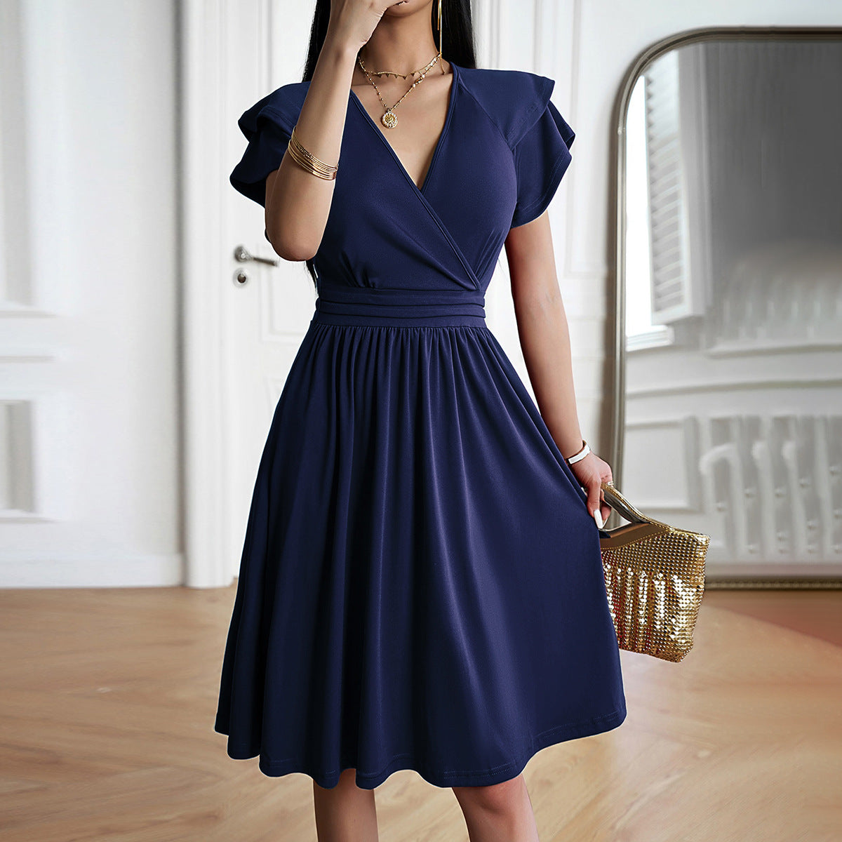 Eleganza™ – Women's Midi Dress with V-Neck for Elegant Occasions