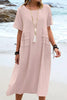 Avencea | Women's Casual Dress with Short Sleeves and Round Neckline - Modern, Loose Midi Dress Made of Cotton-Linen, Perfect for Weekends, Beach, and Everyday Wear