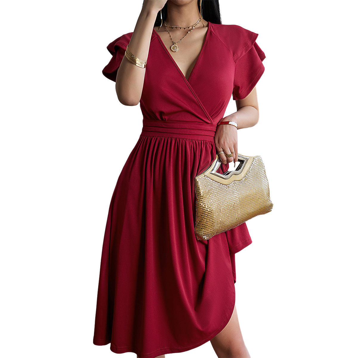Eleganza™ – Women's Midi Dress with V-Neck for Elegant Occasions