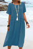 Avencea | Women's Casual Dress with Short Sleeves and Round Neckline - Modern, Loose Midi Dress Made of Cotton-Linen, Perfect for Weekends, Beach, and Everyday Wear