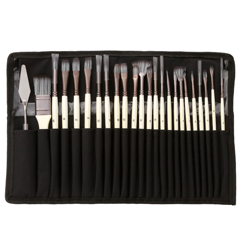 Artist Paint Brush Set | 24 Nylon Brushes with 7 Shapes & Palette Knife | Acrylic, Oil & Watercolor