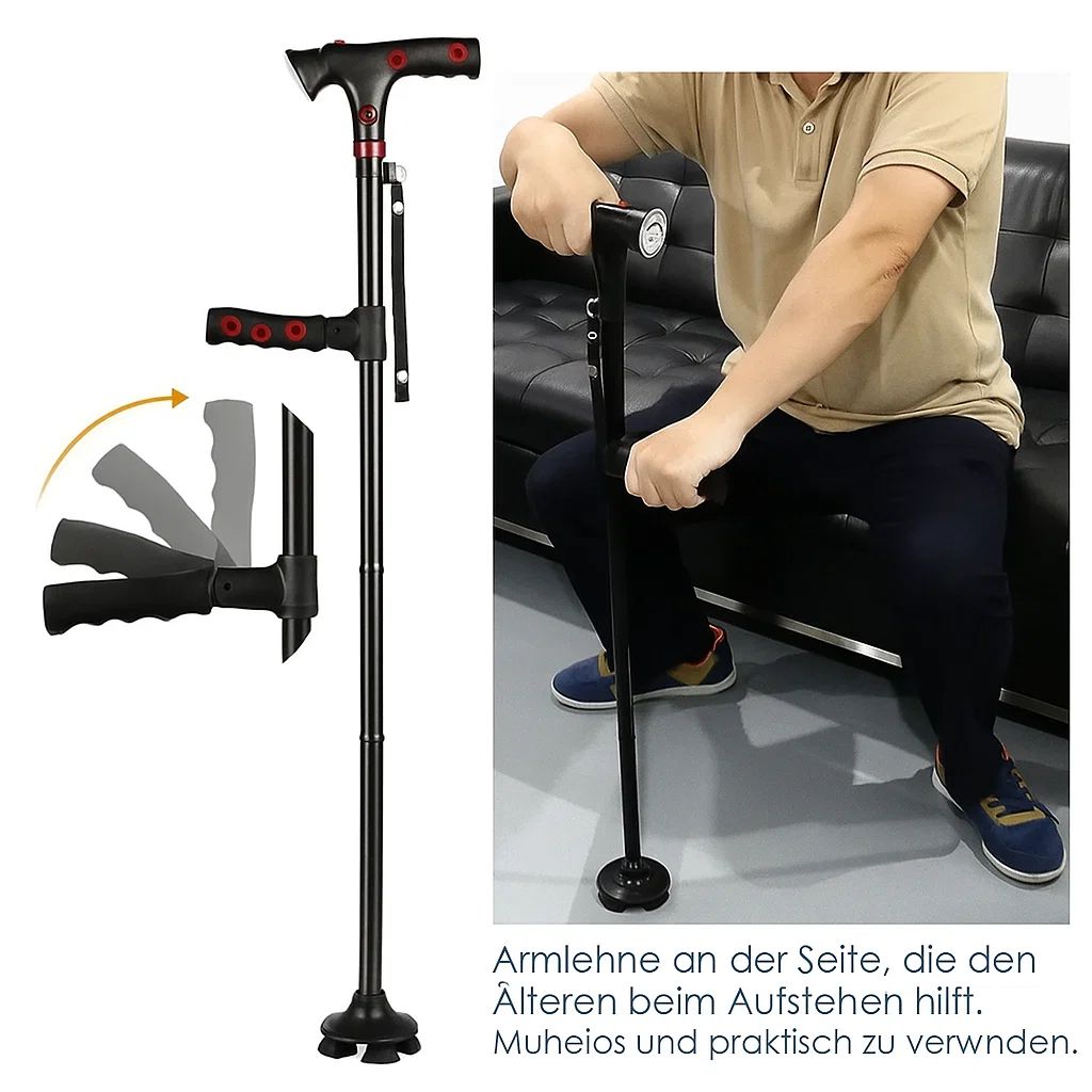 Foldable Walking Cane with LED Light | Height Adjustable | Anti-Slip Base | Alarm Function | Lightweight Aluminum