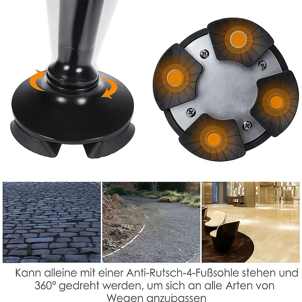 Foldable Walking Cane with LED Light | Height Adjustable | Anti-Slip Base | Alarm Function | Lightweight Aluminum