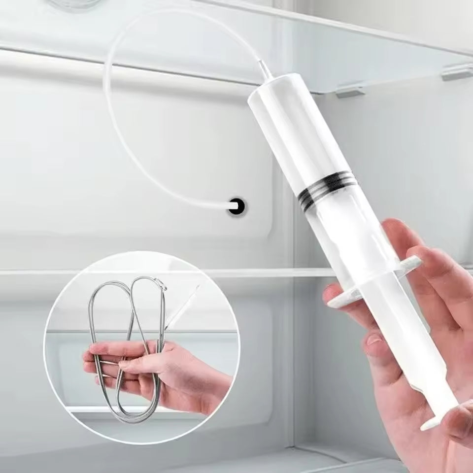 Refrigerator Drain Cleaning Kit | Flexible Brush & Spray Tool | Stainless Steel & Nylon