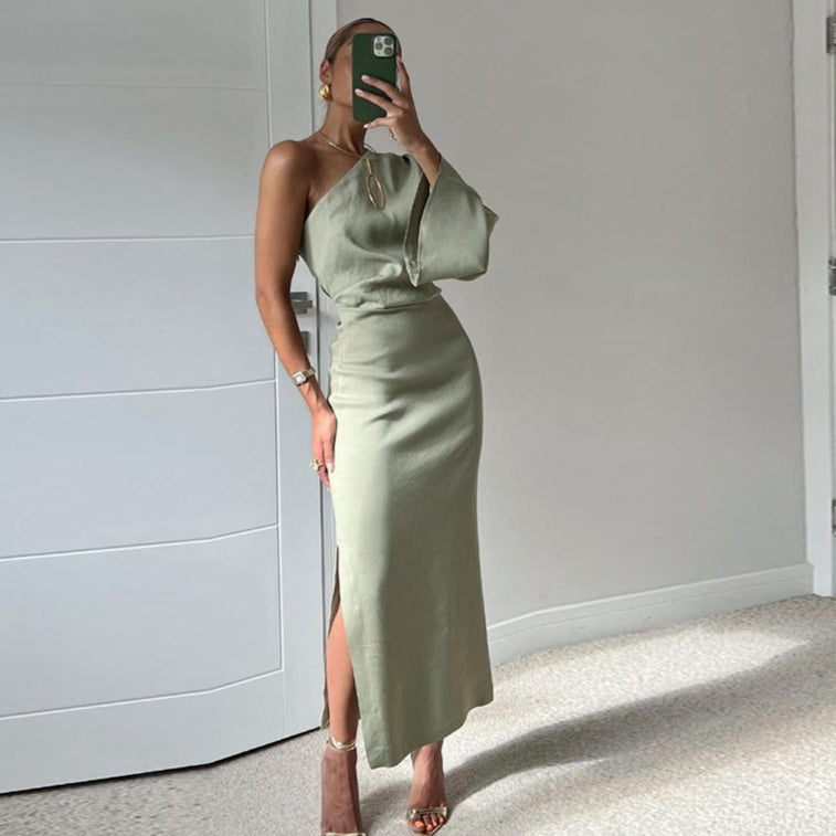 Carmina – Elegant Satin Dress with One Shoulder for Women