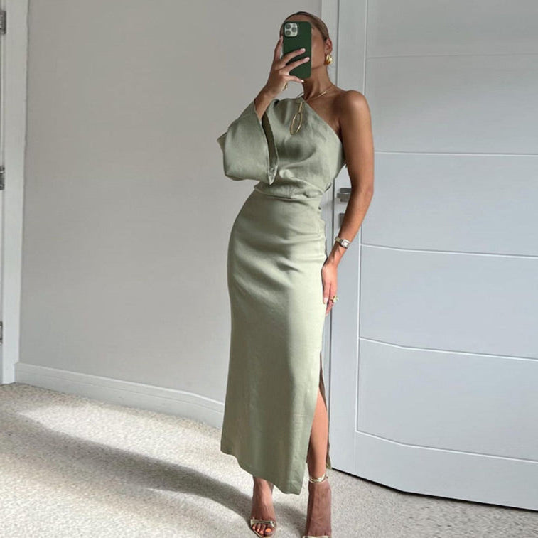 Carmina – Elegant Satin Dress with One Shoulder for Women