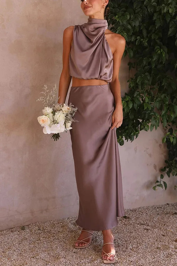 Ludmila – Stylish Satin Halter Maxi Dress for Women