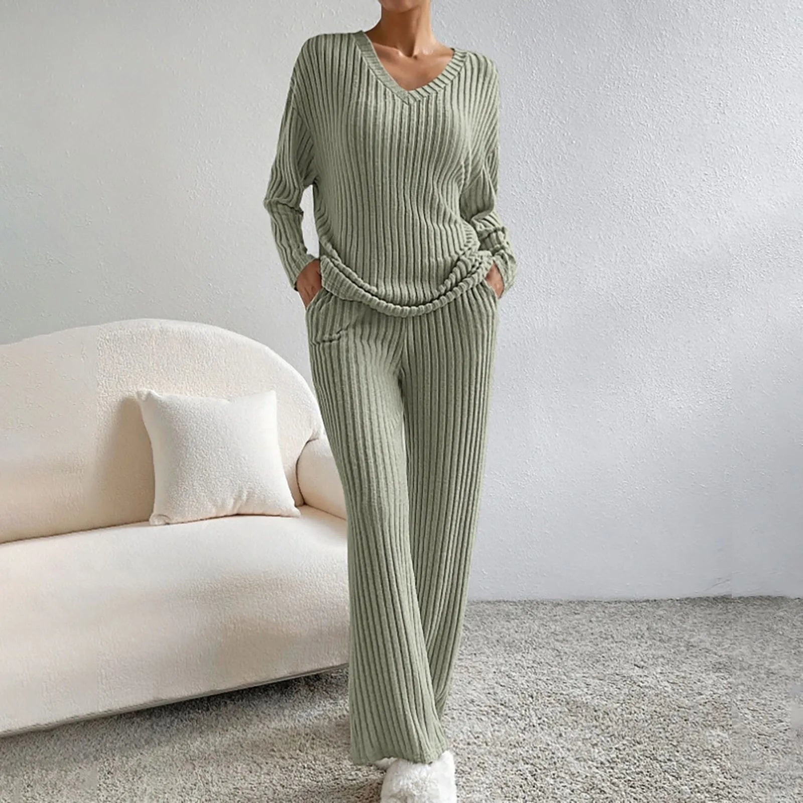 Daphne | Stylish Ribbed Design Two-Piece Set for Women