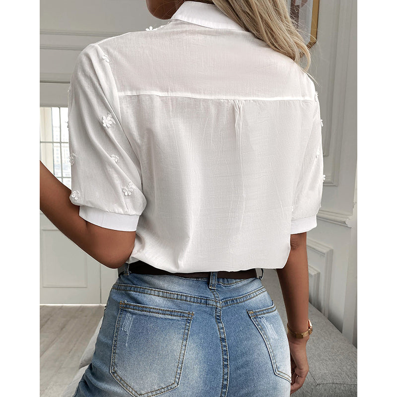 BellaVita™ – White Women's Blouse with Stylish Puff Sleeves