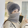 Women’s Winter Beanie Hat with Scarf | Fuzzy Faux Fur | Windproof & Warm