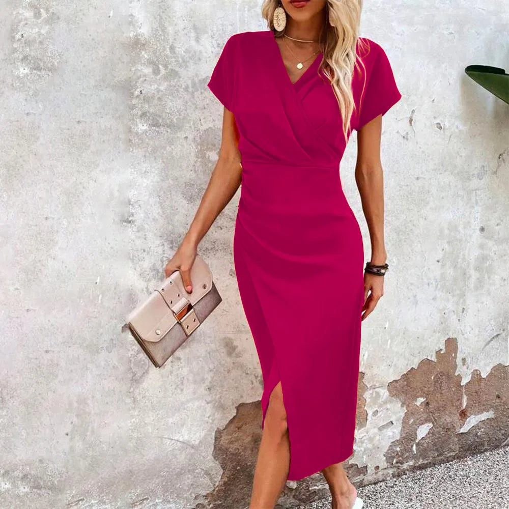 Maggiena | Casual short mini dress with V-neck for women