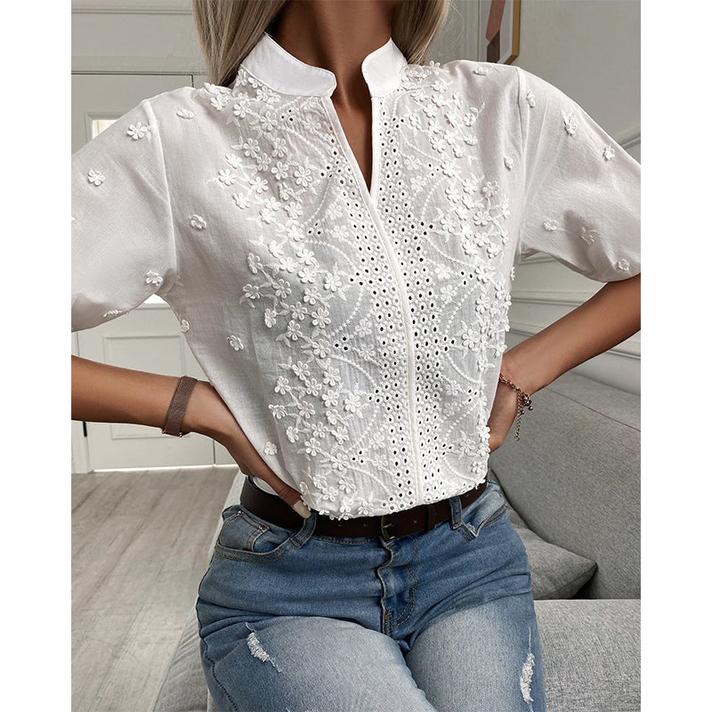 BellaVita™ – White Women's Blouse with Stylish Puff Sleeves