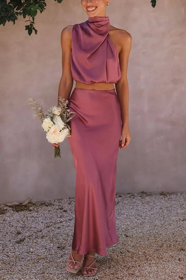 Ludmila – Stylish Satin Halter Maxi Dress for Women