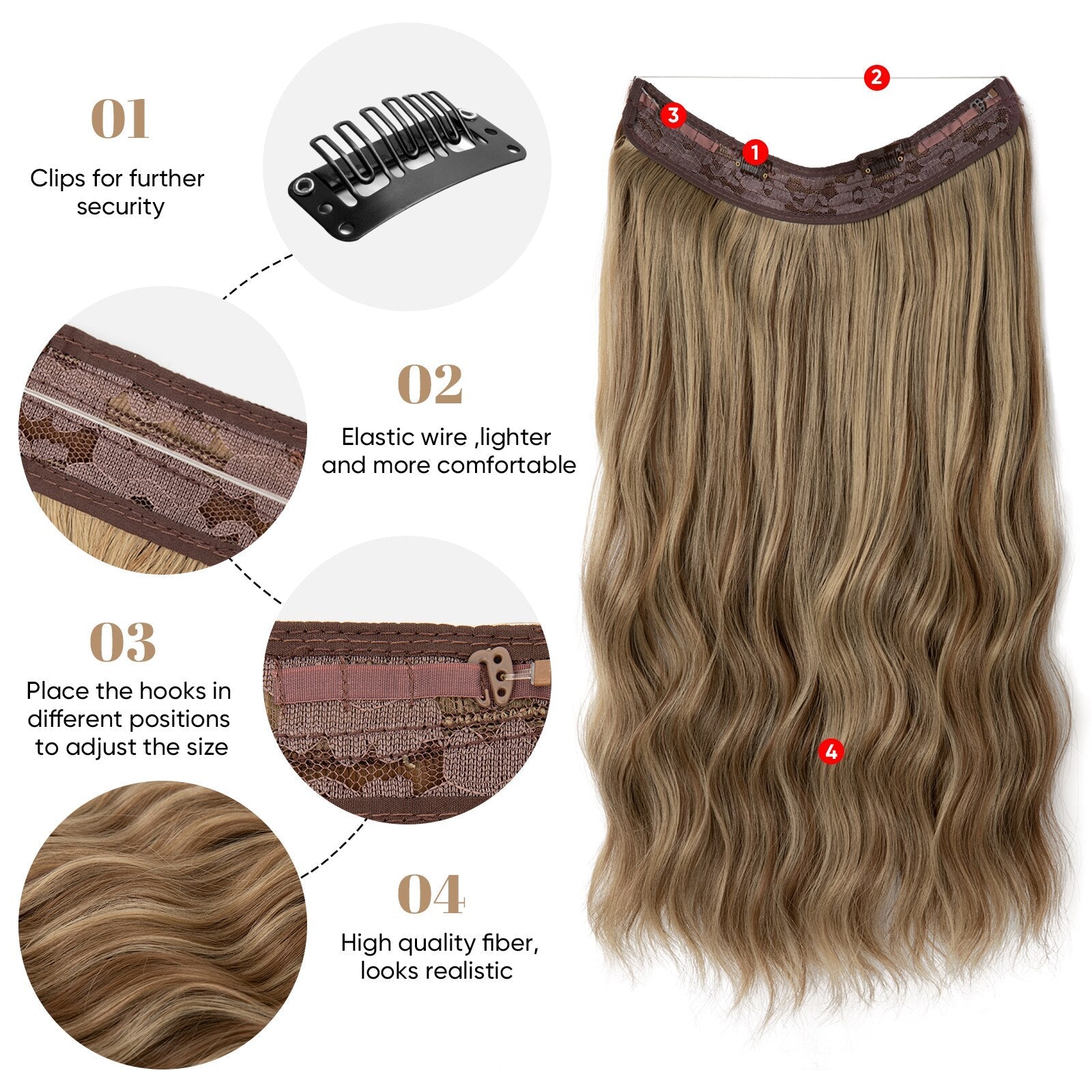 Invisible Halo Hair Extensions | Natural Look | Heat-Resistant Synthetic Fiber | Easy Application