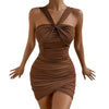 sexy halter irregular bodycon dress