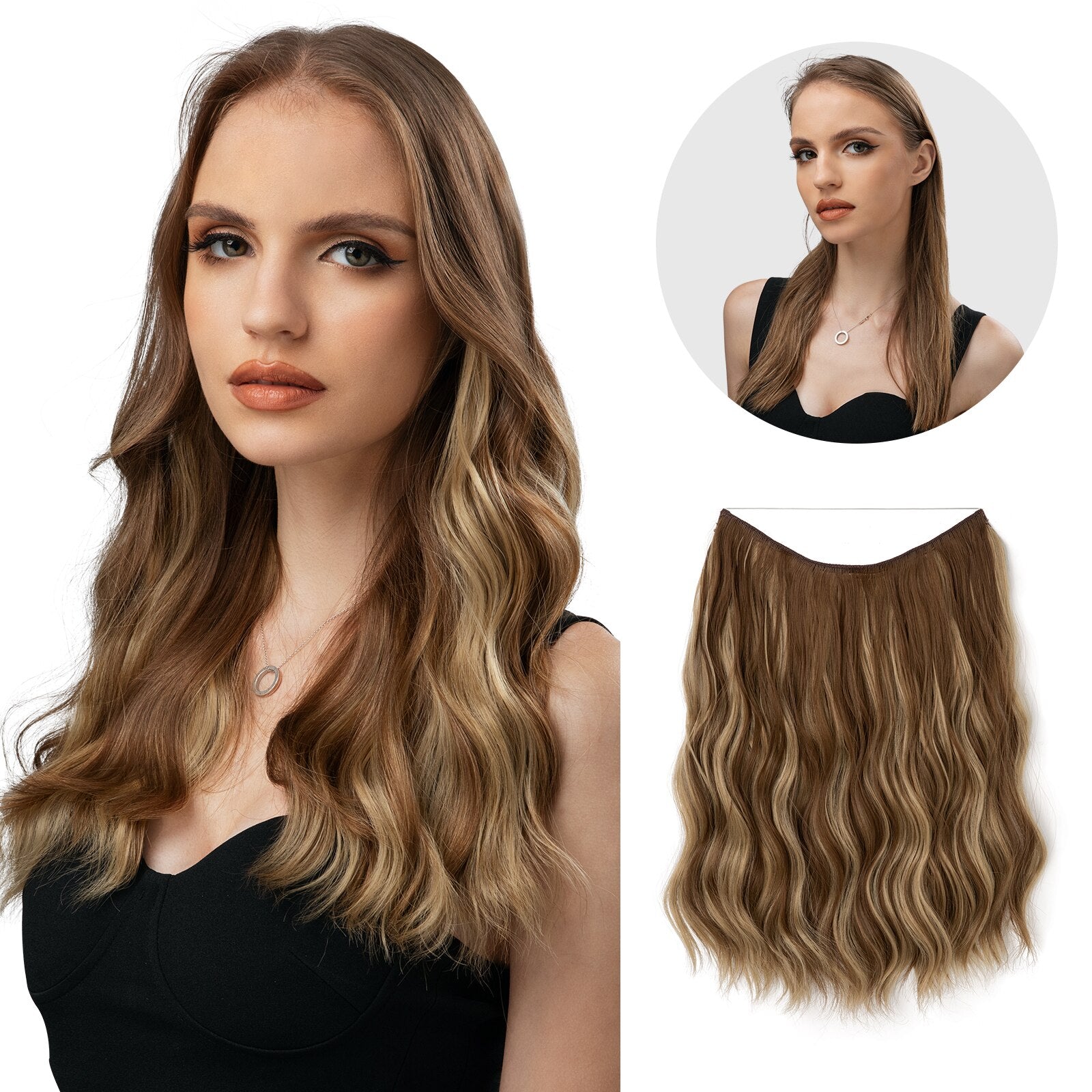 Invisible Halo Hair Extensions | Natural Look | Heat-Resistant Synthetic Fiber | Easy Application