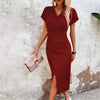 Maggiena | Casual short mini dress with V-neck for women