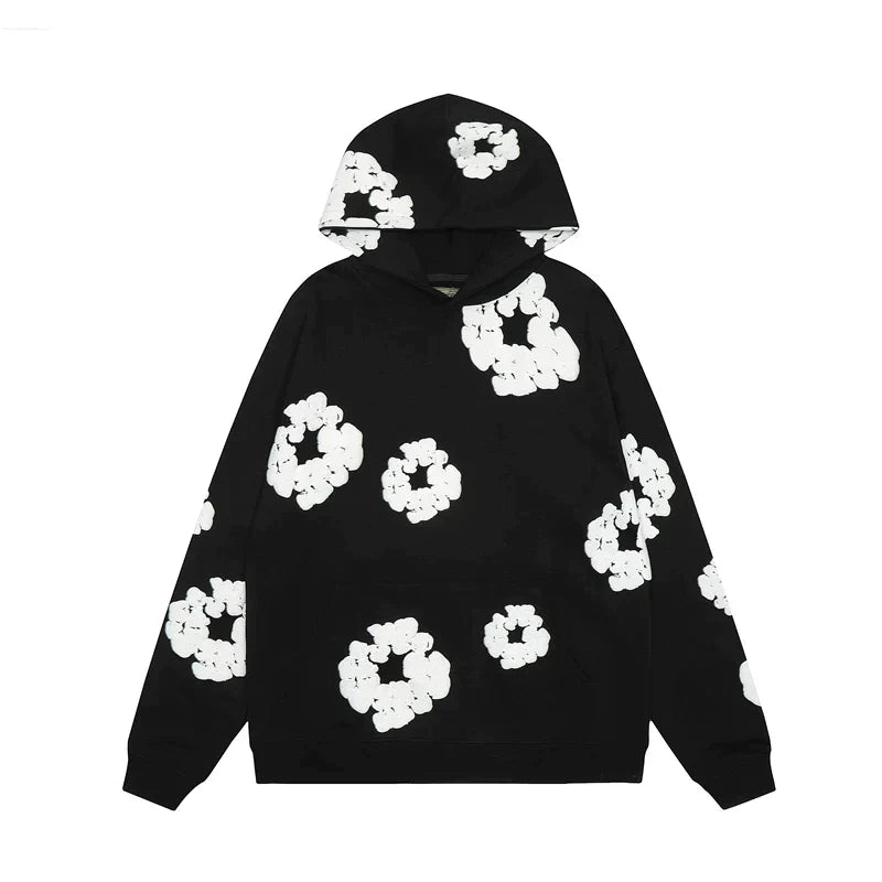 Heidi-Mode | Hoodie Sweatshirt Made of Denim with Floral Print and Hood