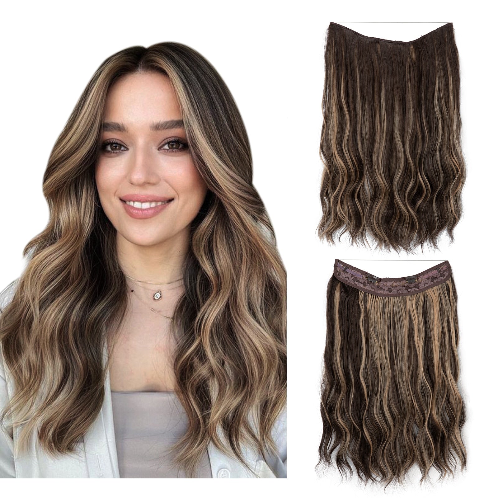 Invisible Halo Hair Extensions | Natural Look | Heat-Resistant Synthetic Fiber | Easy Application