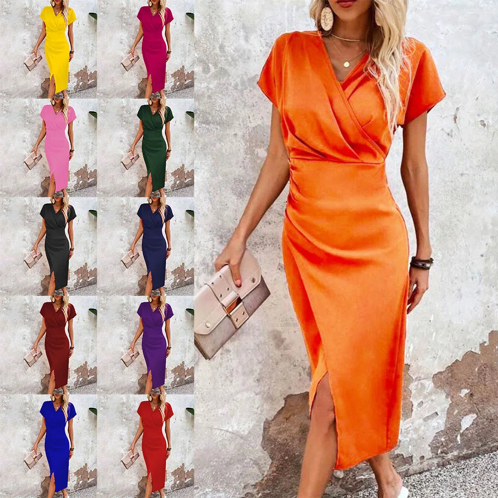 Maggiena | Casual short mini dress with V-neck for women