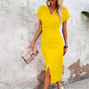 Maggiena | Casual short mini dress with V-neck for women