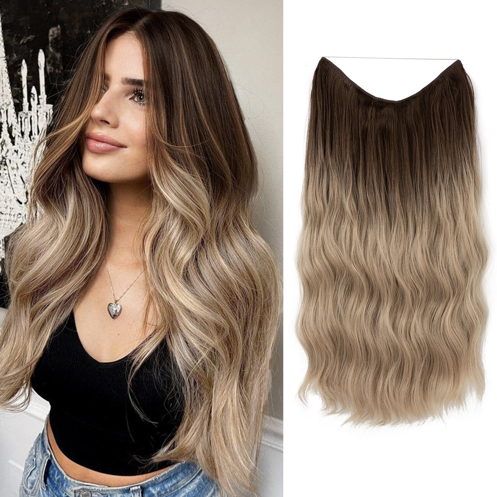 Invisible Halo Hair Extensions | Natural Look | Heat-Resistant Synthetic Fiber | Easy Application