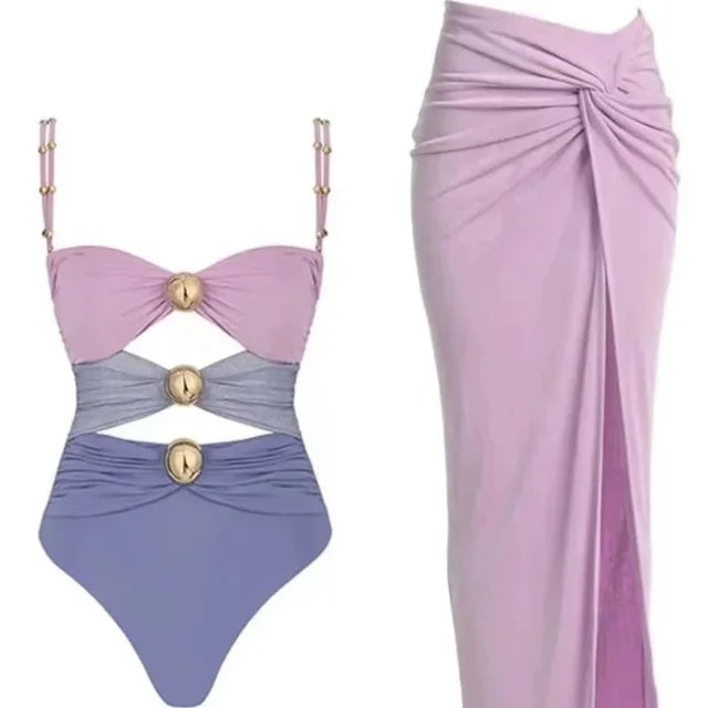 Heidi-Mode | Shiny Suspender Button Swimwear