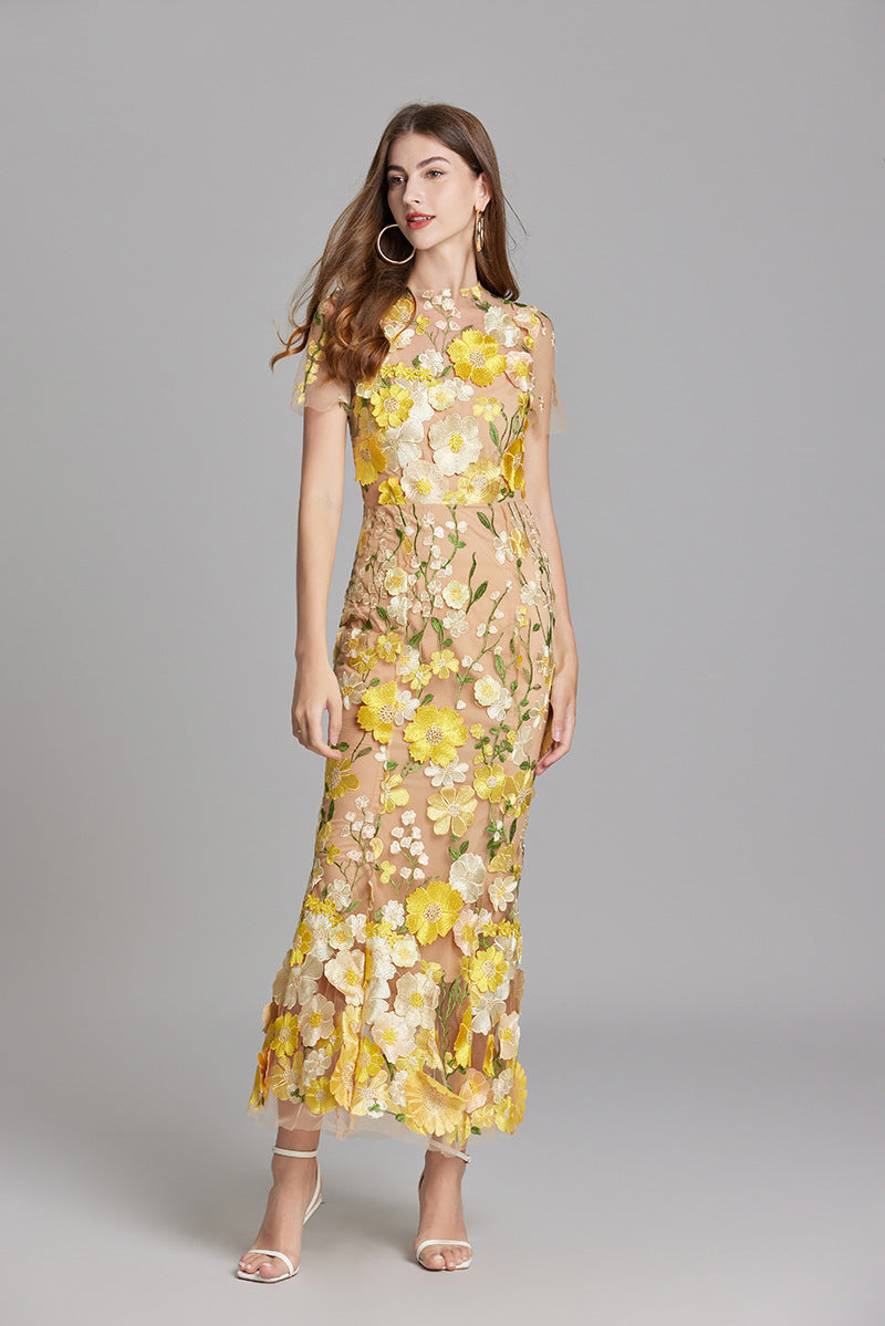 Elegant Sleeveless Embroidered Women's Dress | Maxi