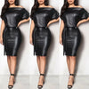 Off-the-shoulder dress made of faux leather
