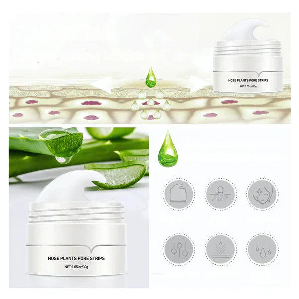 Pore Cleansing Strips with Aloe Vera & Charcoal | Blackhead Removal | 30g Gel + 60 Strips
