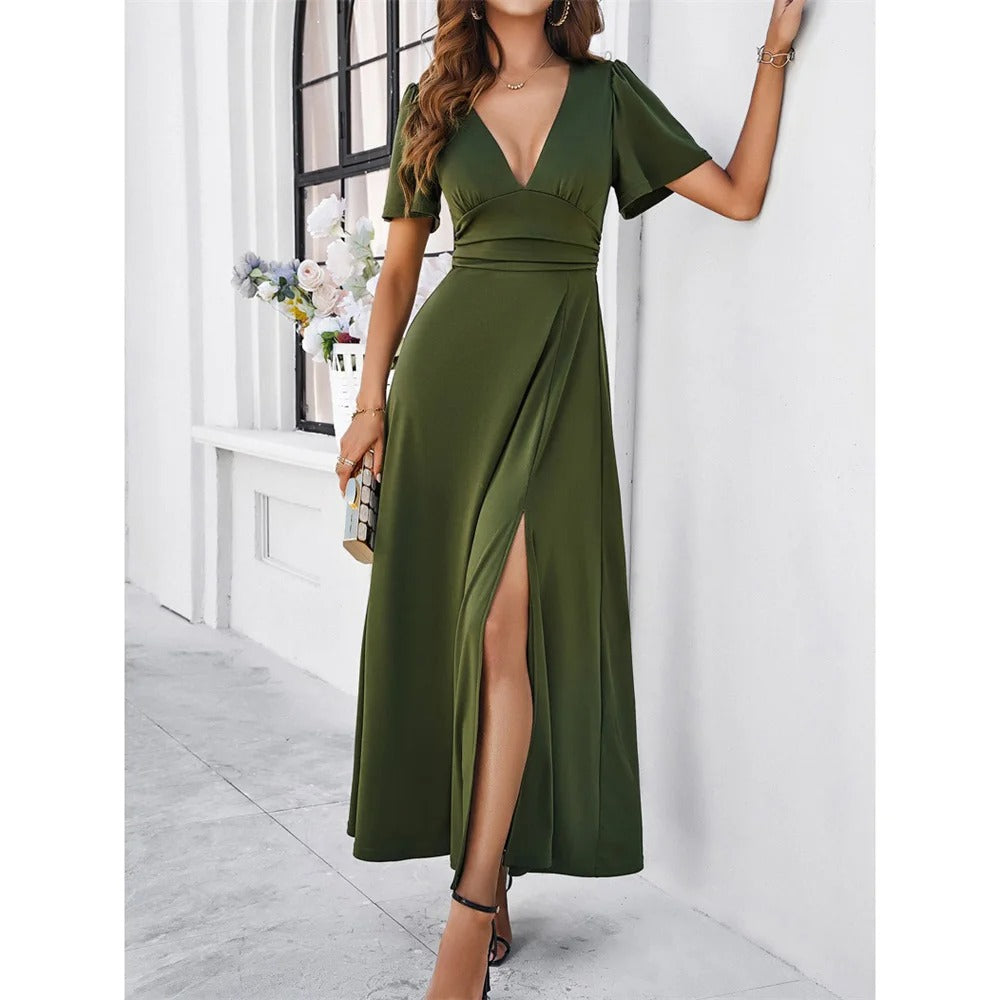Red V-neck Bodycon Dress