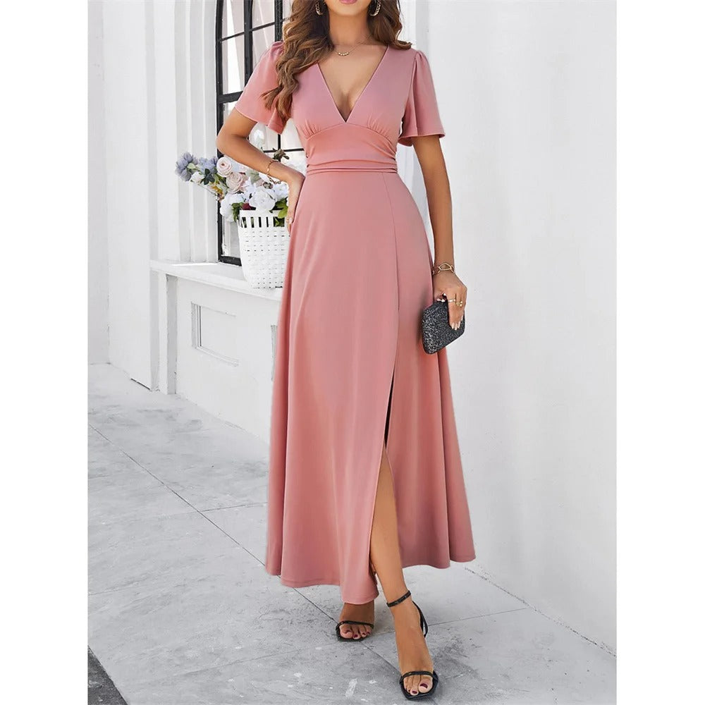 Red V-neck Bodycon Dress