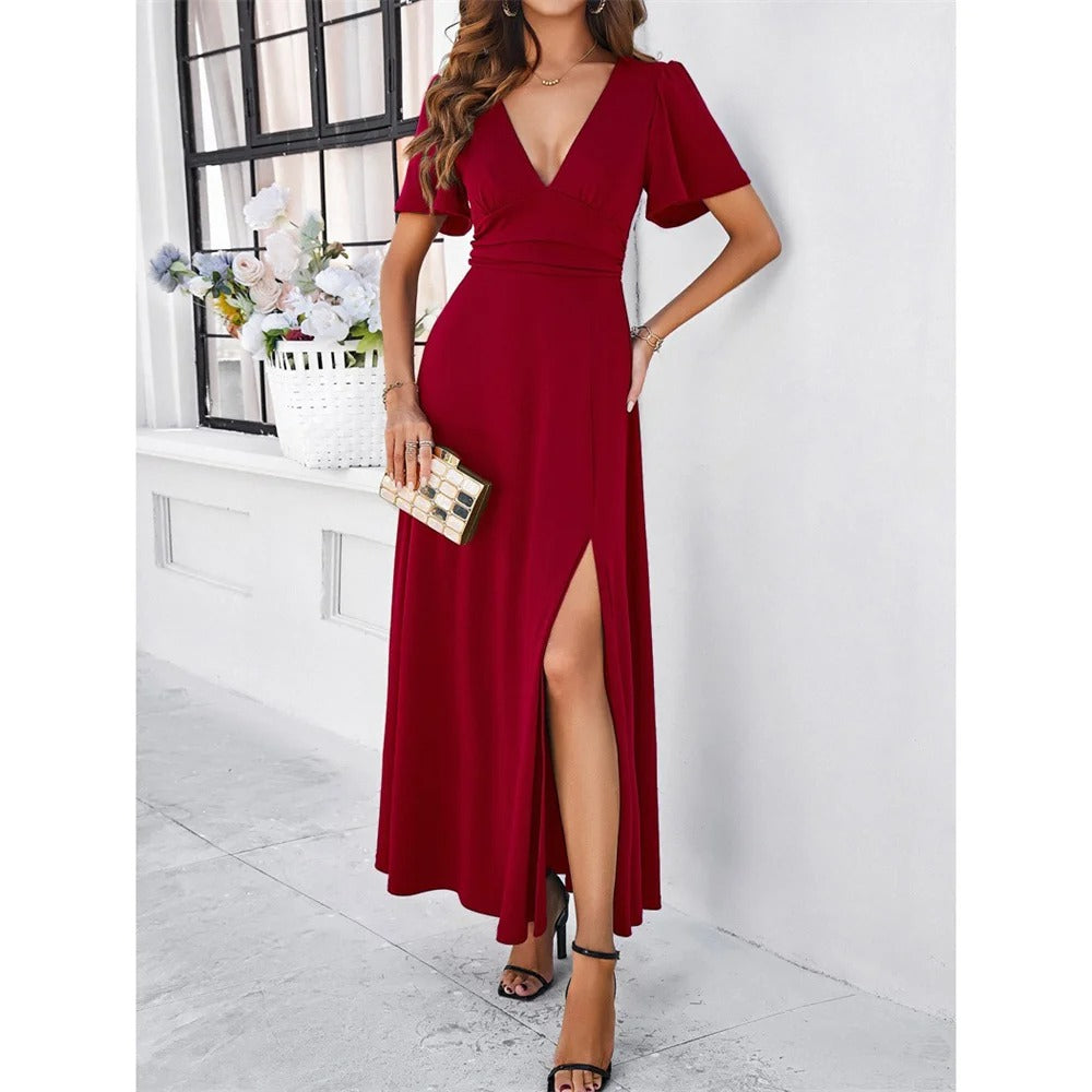Red V-neck Bodycon Dress