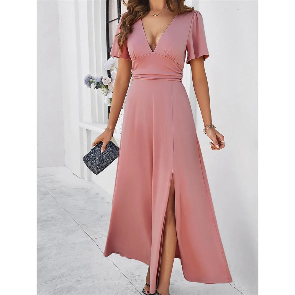 Red V-neck Bodycon Dress