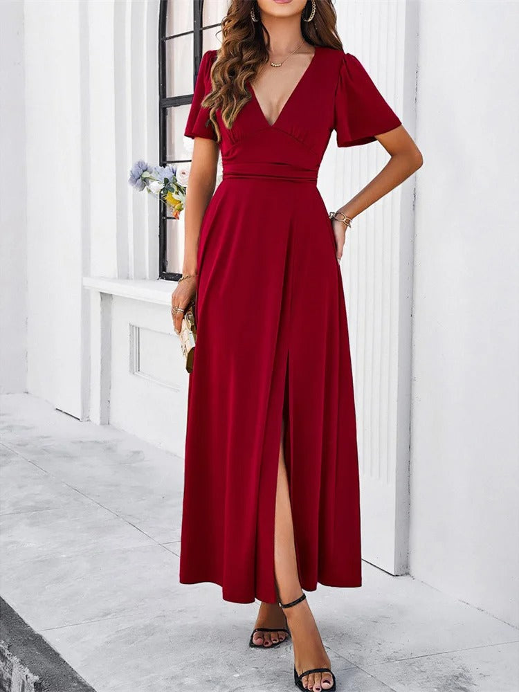 Red V-neck Bodycon Dress