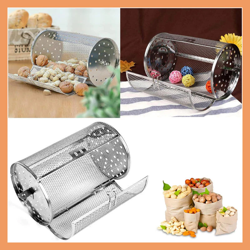 Stainless Steel Rotating Grill Basket | 360° Heat Distribution | Air Fryer Compatible