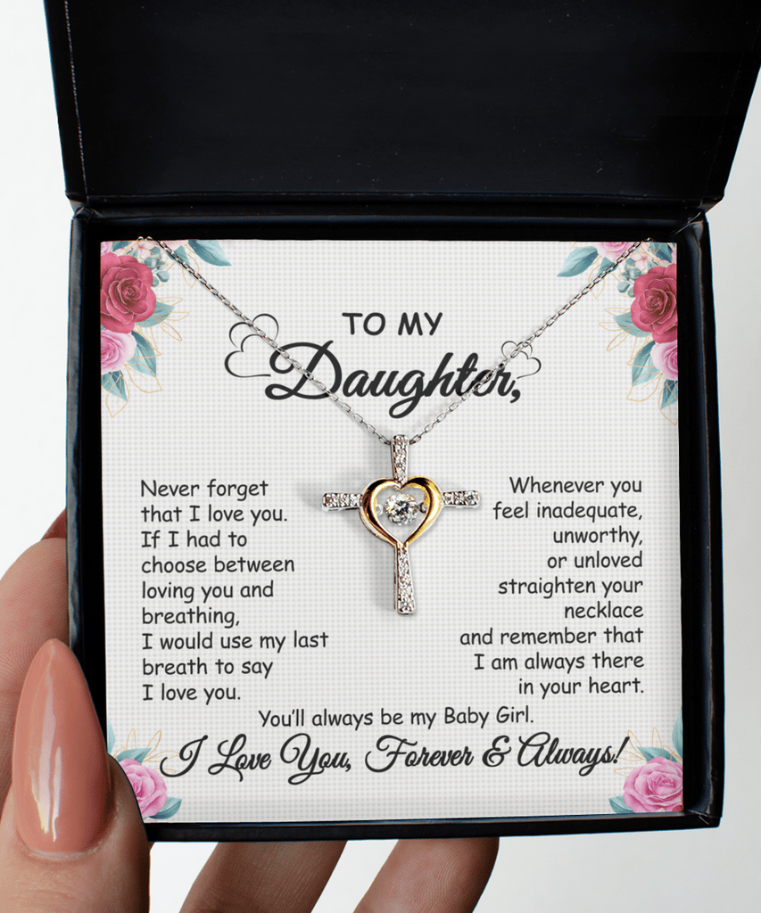 Daughter Necklace Gift | Cross Pendant with Cubic Zirconia | Silver-Plated | 16–18" Chain
